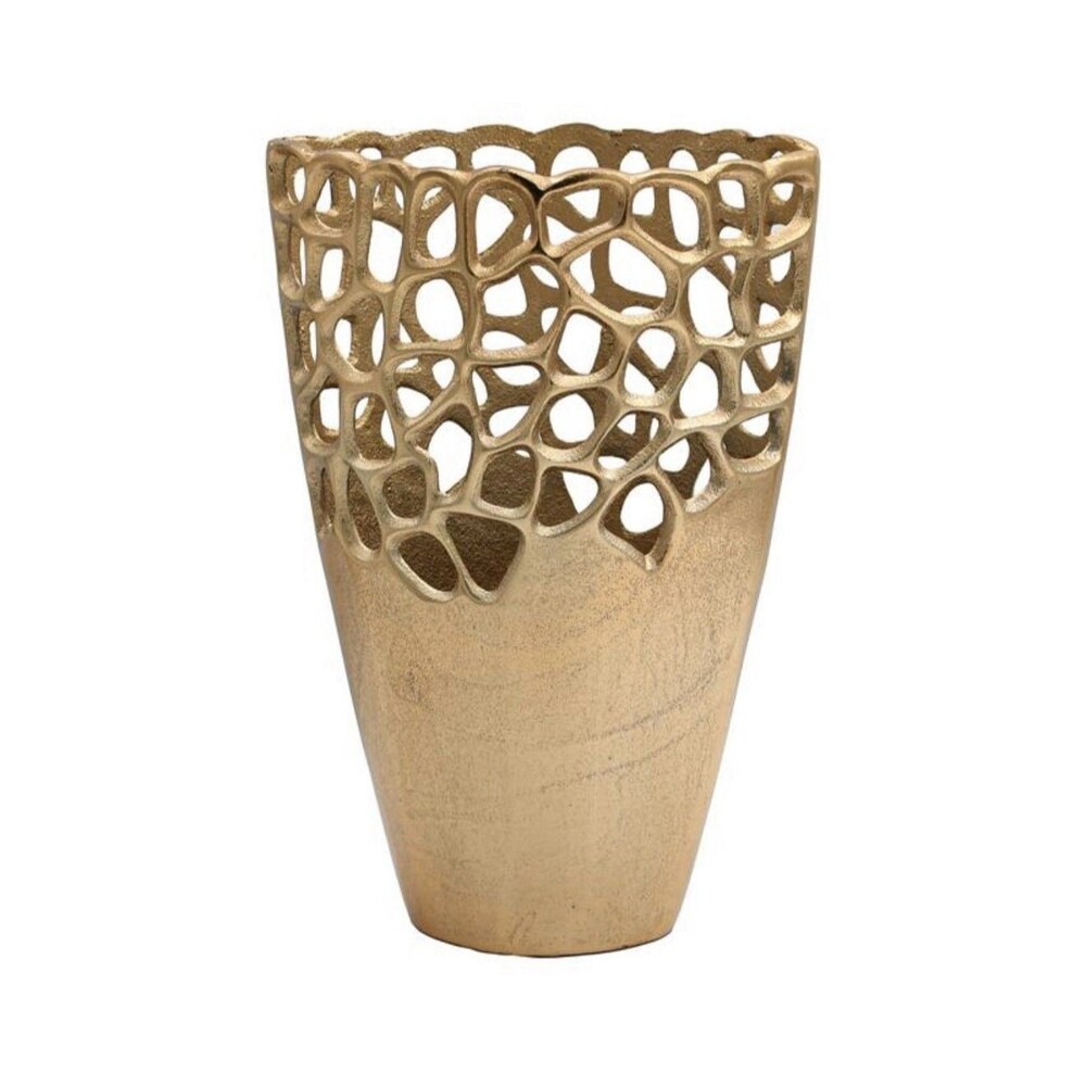 Contemporary MCM Cut-Out/Coral Inspired Modern Glam Metal Vase Gold 12.0"H